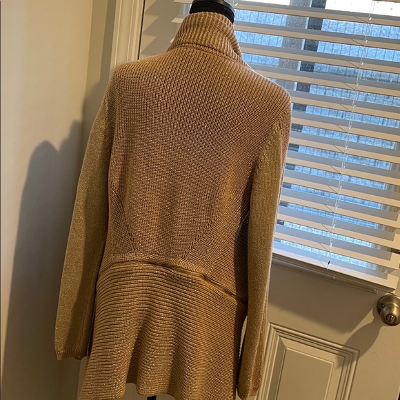 Kenneth Cole New York Open Front Cardigan Size L Gold Metallic Waterfall Shimmer - Picture 7 of 12